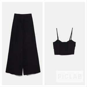 Zara 2 pieces matching black rustic crop top & vented pants set